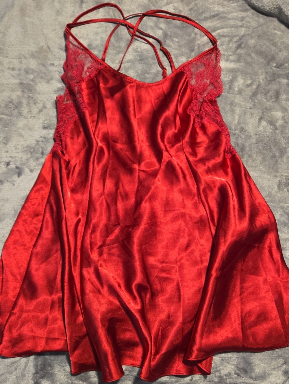 Victoria’s Secret-Y2K Red Satin Lace Cami Slip Dress-Size Medium